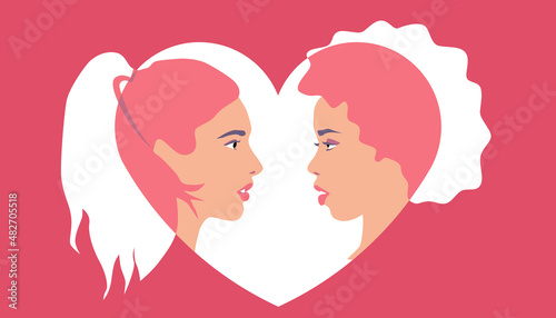 Same-sex love. Valentines day. Valentine card. Women in love. Same-sex couple