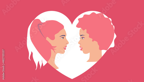 Same-sex love. Valentines day. Valentine card. Women in love. Same-sex couple