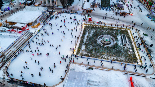 Aerial view of the ice rink on the territory of the national expo center of Ukraine