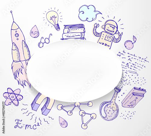 Back to School: science lab objects doodle vintage style sketches seamless pattern, vector illustration.
