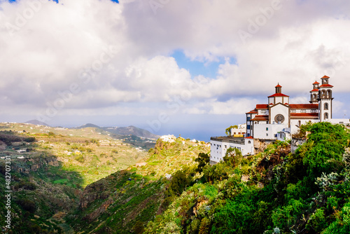 View of the Moya ravine, on the island of Gran Canaria, panoramic view of the leafy valley. photo