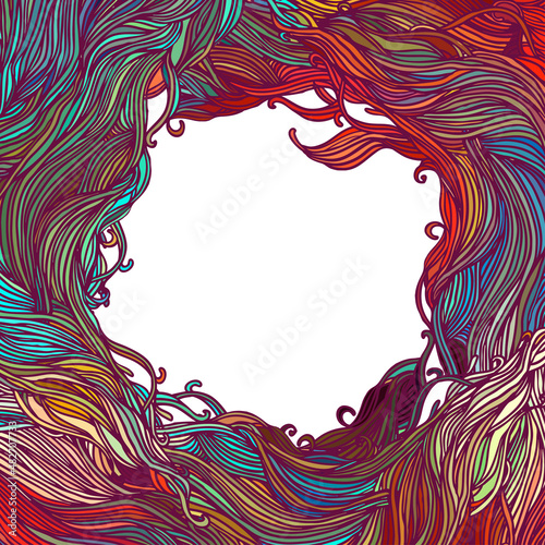 Decorative frame of hair or wave pattern. Abstract vector background.