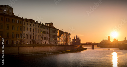 Sunset view of buildings along the river Arno (Lungarno) in October 2010, Pisa, Italy