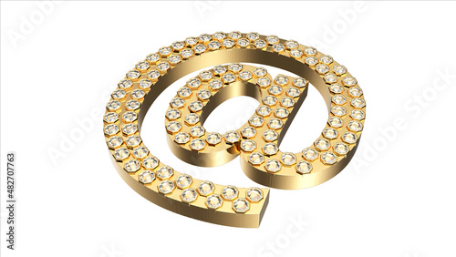 3d golden symbol At with diamonds 