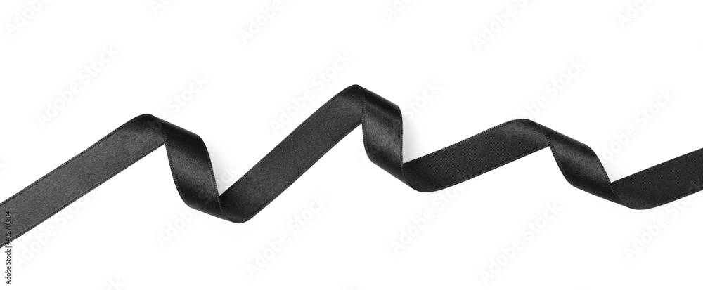 Black satin ribbon on white background, top view Black satin ribbon on white background, top view