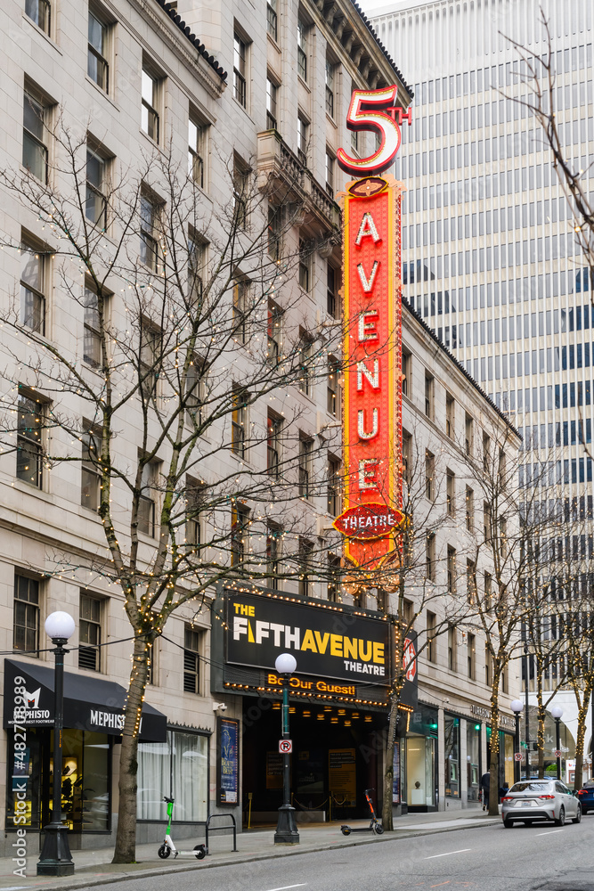 Seattle - January 22, 2022; Signage and marquee for the 5th Avenue ...