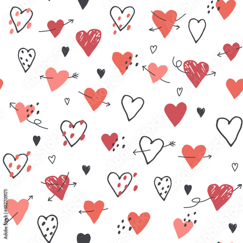 heart shape simple vector seamless pattern, valentine's day background