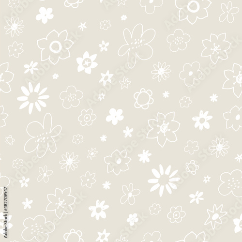 Simple little flowers vector seamless pattern background