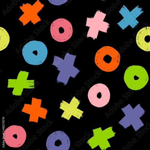 Tic-tac-toe, oughts and crosses game abstract seamless pattern in trendy pastel shades. Vector hand-drawn illustration.