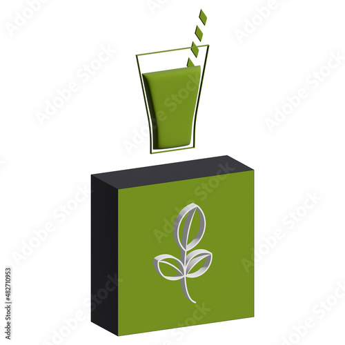 Glass of greens fresh juice Vegetarian and healthy food 3D illustrations Design element for web or app Vector illustration Isolated on white background