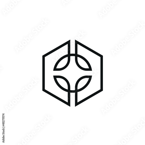 Cannabis, Pot Leaf, Hemp in Hexagon Shape Logo Design