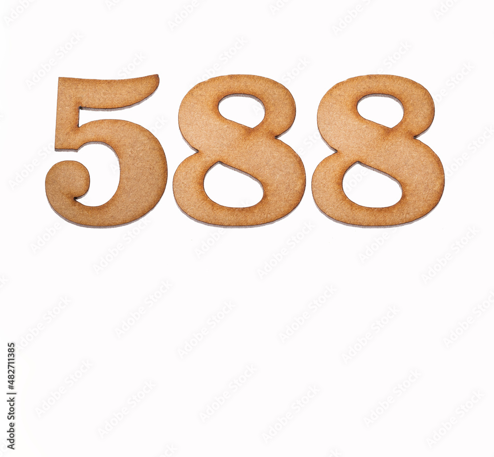 Number 588 in wood, isolated on white background Number 588 in wood, isolated on white background