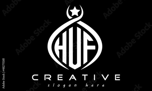 HUF three letters monogram curved oval initial logo design, geometric minimalist modern business shape creative logo, vector template	