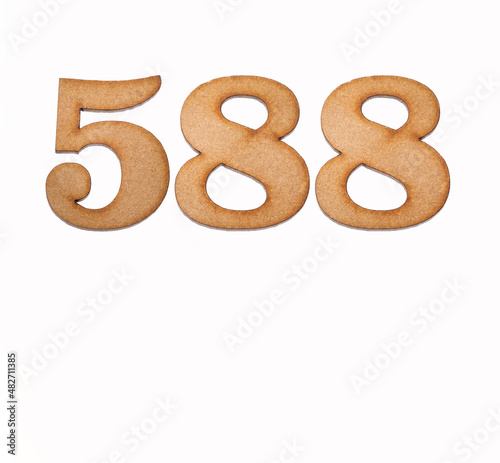 Number 588 in wood, isolated on white background