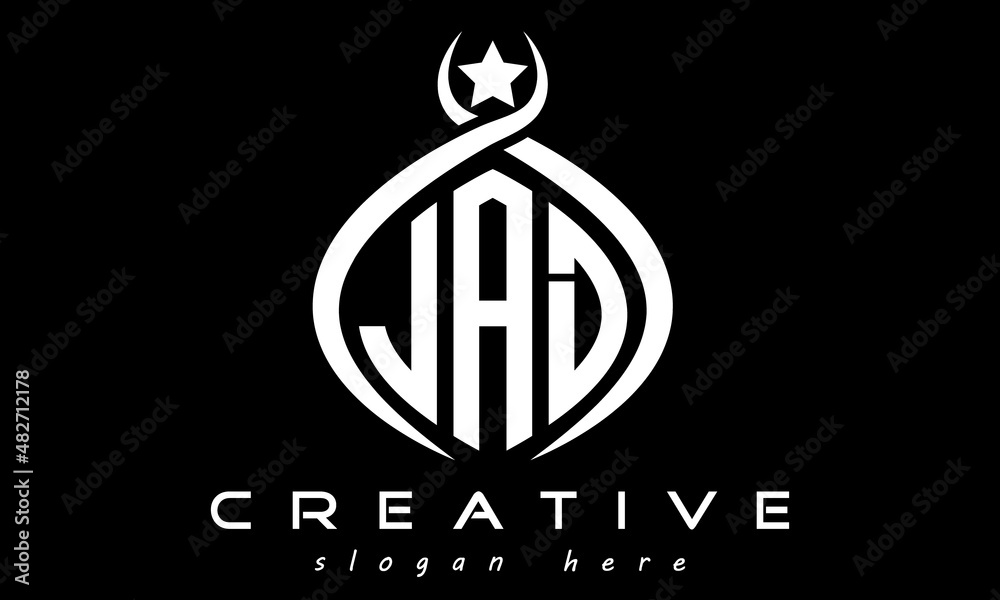 JAD three letters monogram curved oval initial logo design, geometric ...