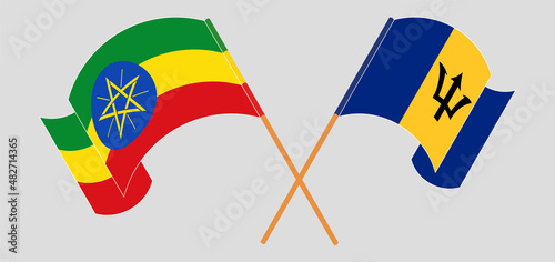 Free Download Crossed and waving flags of Ethiopia and Barbados - GFXLoad