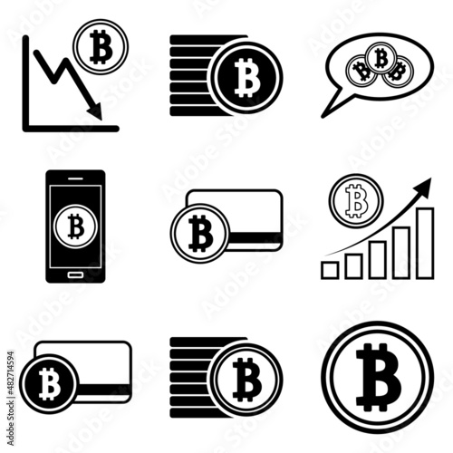 Bitcoin Flat Icon Set Isolated On White Background