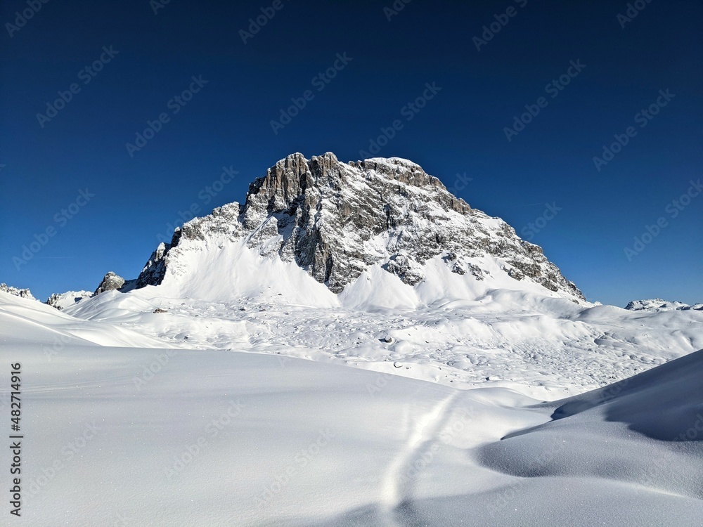 Mountain Sulzfluh above Partnun St. Anonien in the canton of Graubünden. ski touring
