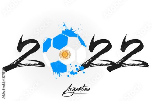 Numbers 2022 and a abstract soccer ball painted in the colors of the England flag. 2022 and flag of England in the form of a soccer ball made of blots. Vector illustration on isolated background
