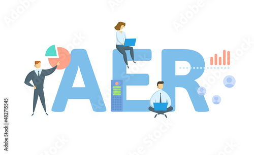 AER, Annual Equivalent Rate. Concept with keyword, people and icons. Flat vector illustration. Isolated on white.