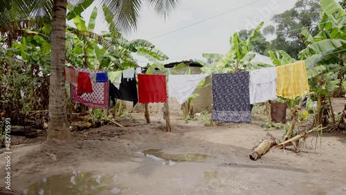 laundry being dried by hanging on a line