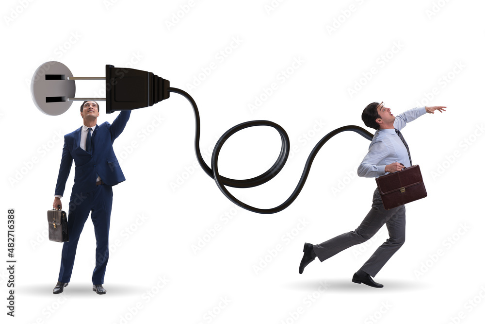 Businessman being powered by electric power Businessman being powered by electric power