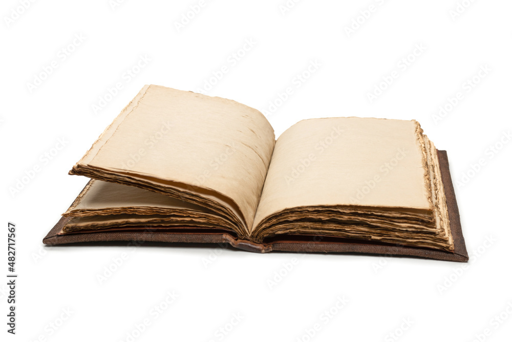 An open empty old notebook isolated on a white background. An open empty old notebook isolated on a white background.