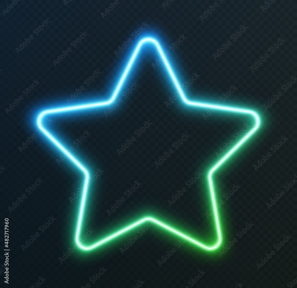 Gradient neon star, blue-green glowing border isolated on a dark background. Colorful night banner Gradient neon star, blue-green glowing border isolated on a dark background. Colorful night banner