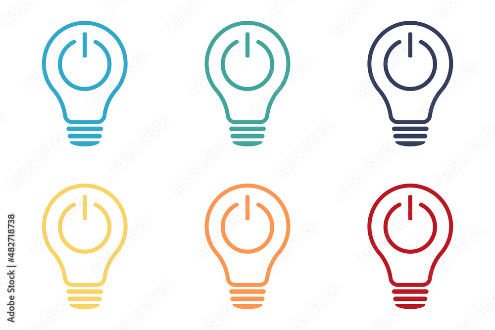 Lamp icons set. Idea lamp icon collection. Turn on, turn off. Flat style. Lamp icons set. Idea lamp icon collection. Turn on, turn off. Flat style.