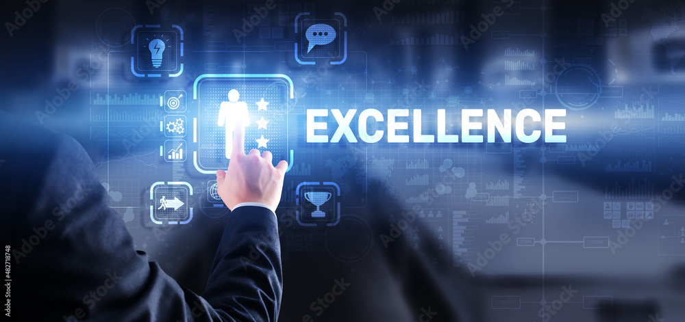 Excellence Concept. Quality Service. Businessman pressing Excellence virtual screen Excellence Concept. Quality Service. Businessman pressing Excellence virtual screen