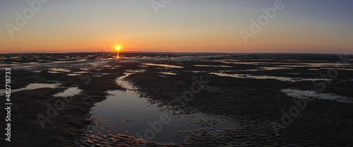 Coucher de soleil sur la baie du Mont Saint Michel panoramique