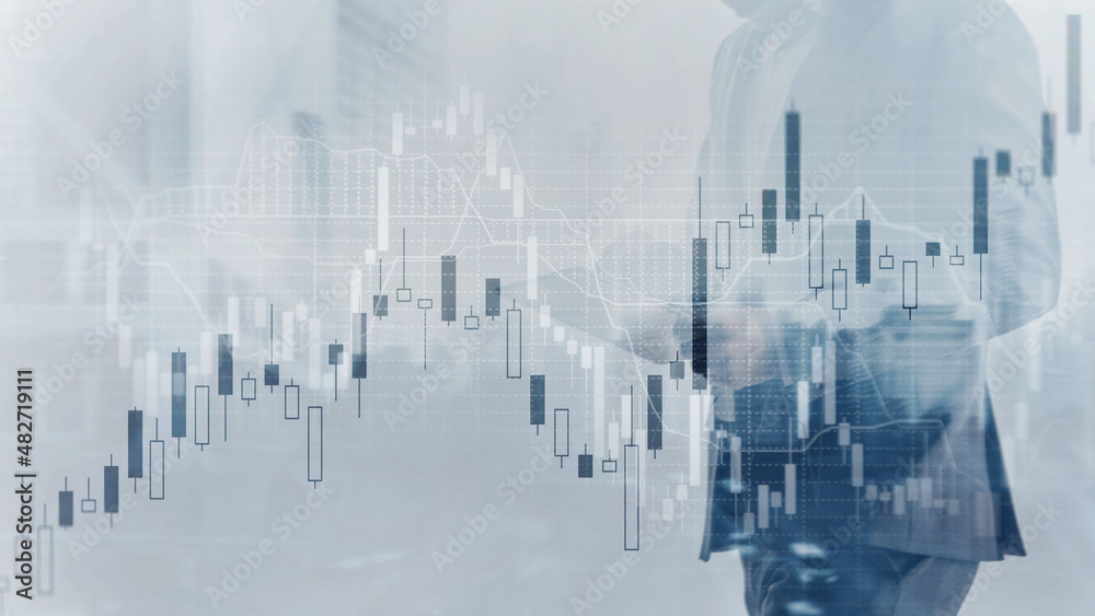 Analysis concept. Financial graph on city scape background double exposure Analysis concept. Financial graph on city scape background double exposure