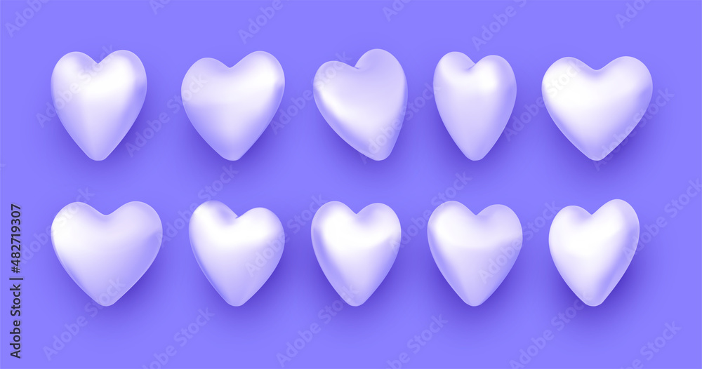 Set of 3d purple hearts on purple background. Set of 3d purple hearts on purple background.