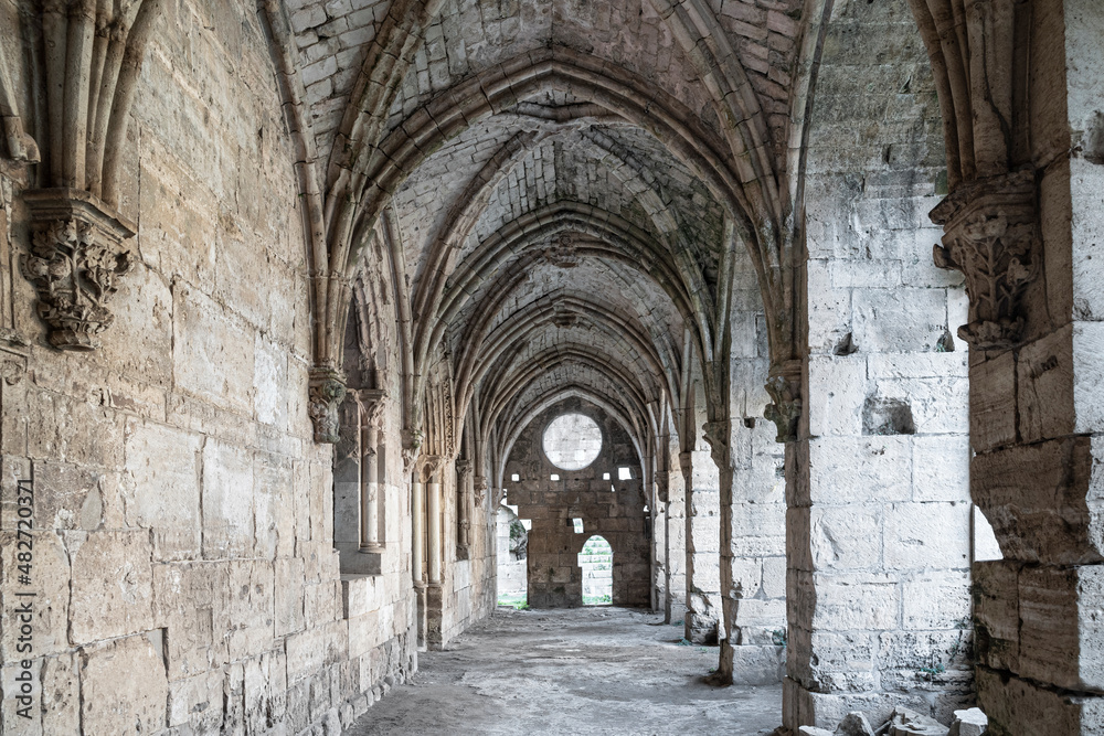 The gothic cloisters inside the crusader castle of Krak Des Chevaliers, Syria