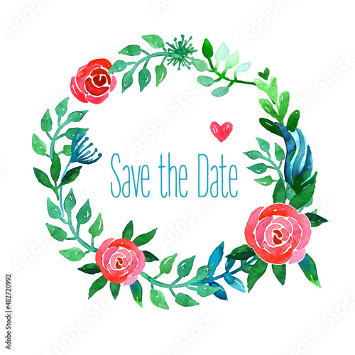 Boho style wedding invitation template. Watercolor illustration.