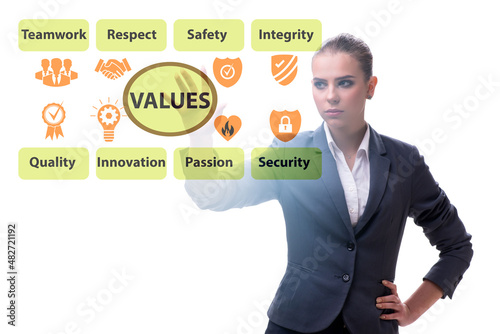 Businesswoman in the corporate values concept