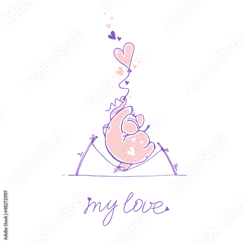 Vector illustration. Postcard. Valentine's Day. Love. Hearts.