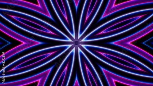 Glowing Psychedelic Neon Flower Shape Light Symmetrical Background