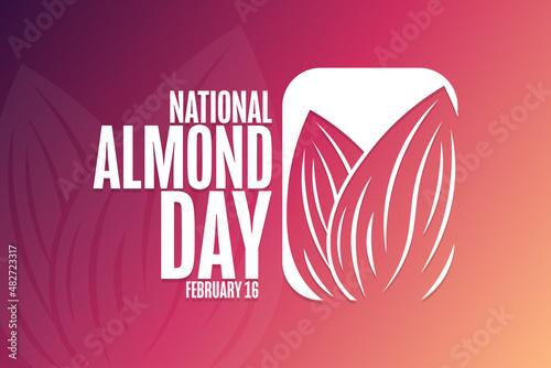 National Almond Day. February 16. Holiday concept. Template for background, banner, card, poster with text inscription. Vector EPS10 illustration.