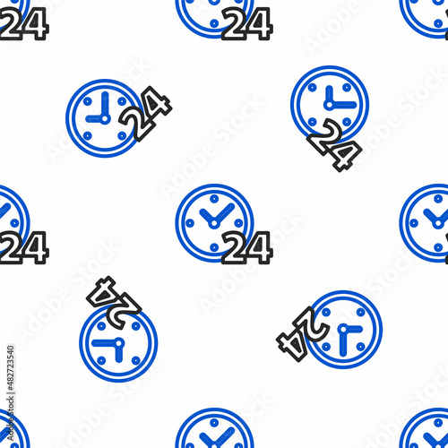 Line Clock 24 hours icon isolated seamless pattern on white background. All day cyclic icon. 24 hours service symbol. Colorful outline concept. Vector