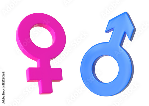 Male and Female symbols isolated on white background. Sexual symbols. Sign of venus and mars. Gender icon. Couple man and woman. 3d Render 3d Illustration