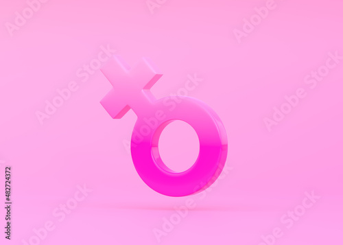 Female symbol on bright pink background in pastel colors. Minimalist concept. Sexual symbols. Sign of venus. Gender icon. Woman symbol. 3d Render 3d Illustration