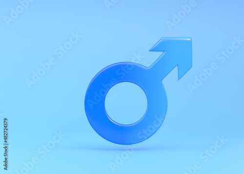 Male symbol on bright blue background in pastel colors. Minimalist concept. Sexual symbols. Sign of mars. Gender icon. Man symbol. 3d Render 3d Illustration