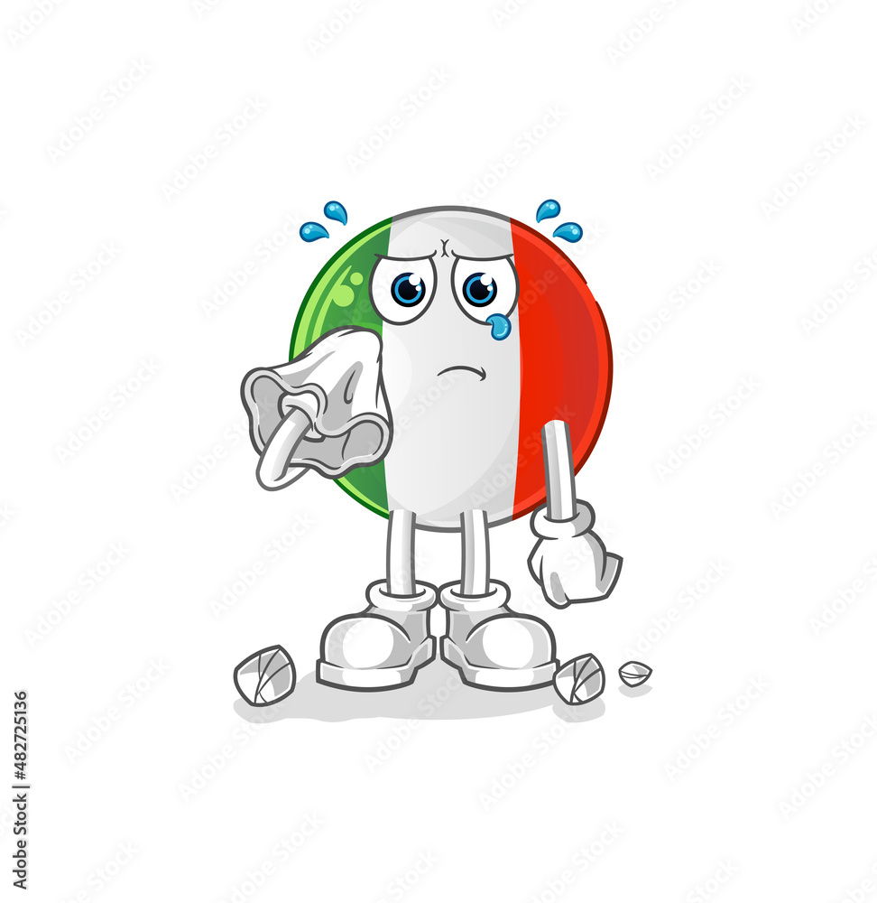 italy flag cry with a tissue. cartoon mascot vector italy flag cry with a tissue. cartoon mascot vector