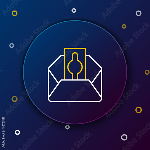 Line Donate or pay your zakat as muslim obligatory icon isolated on blue background. Muslim charity or alms in ramadan kareem before eid al-fir. Colorful outline concept. Vector