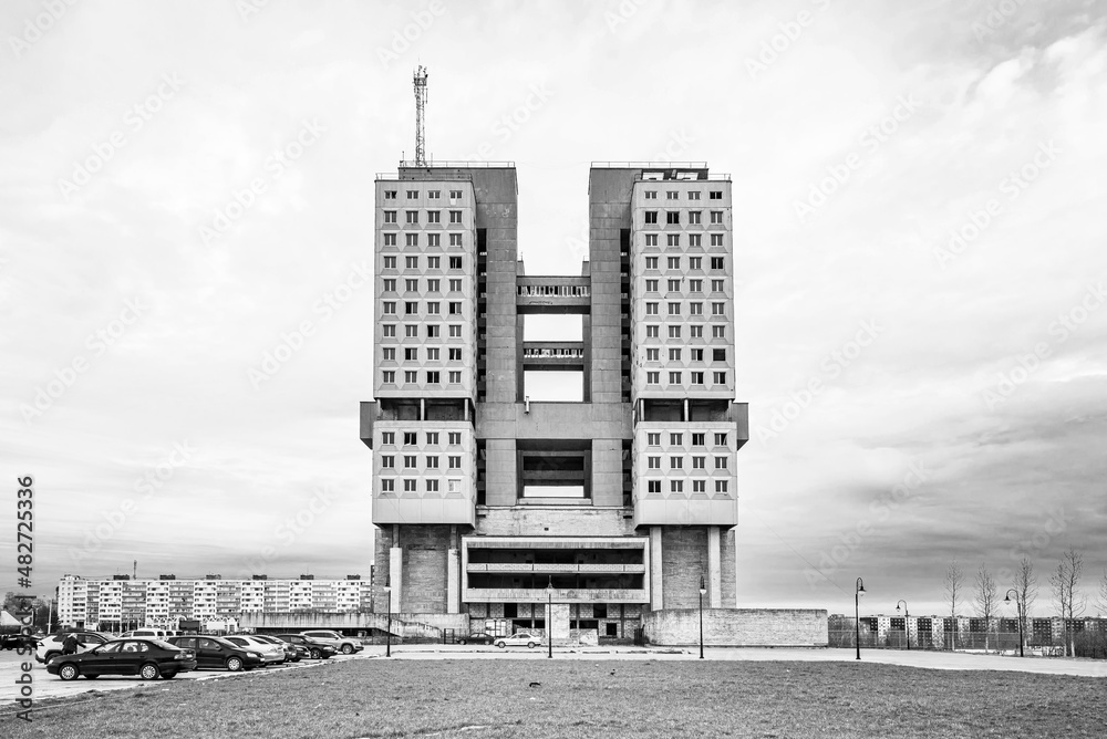 House of Soviets in Kaliningrad, an abandoned building in the architectural style of Soviet modernism