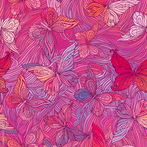 Seamless patterned butterfly background, vector illustration . Wallpaper, textile design.