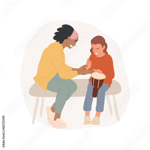 Drum class abstract concept vector illustration. Music class, child playing drums, art camp, PA day program, creativity development, daycare center, after school education abstract metaphor.