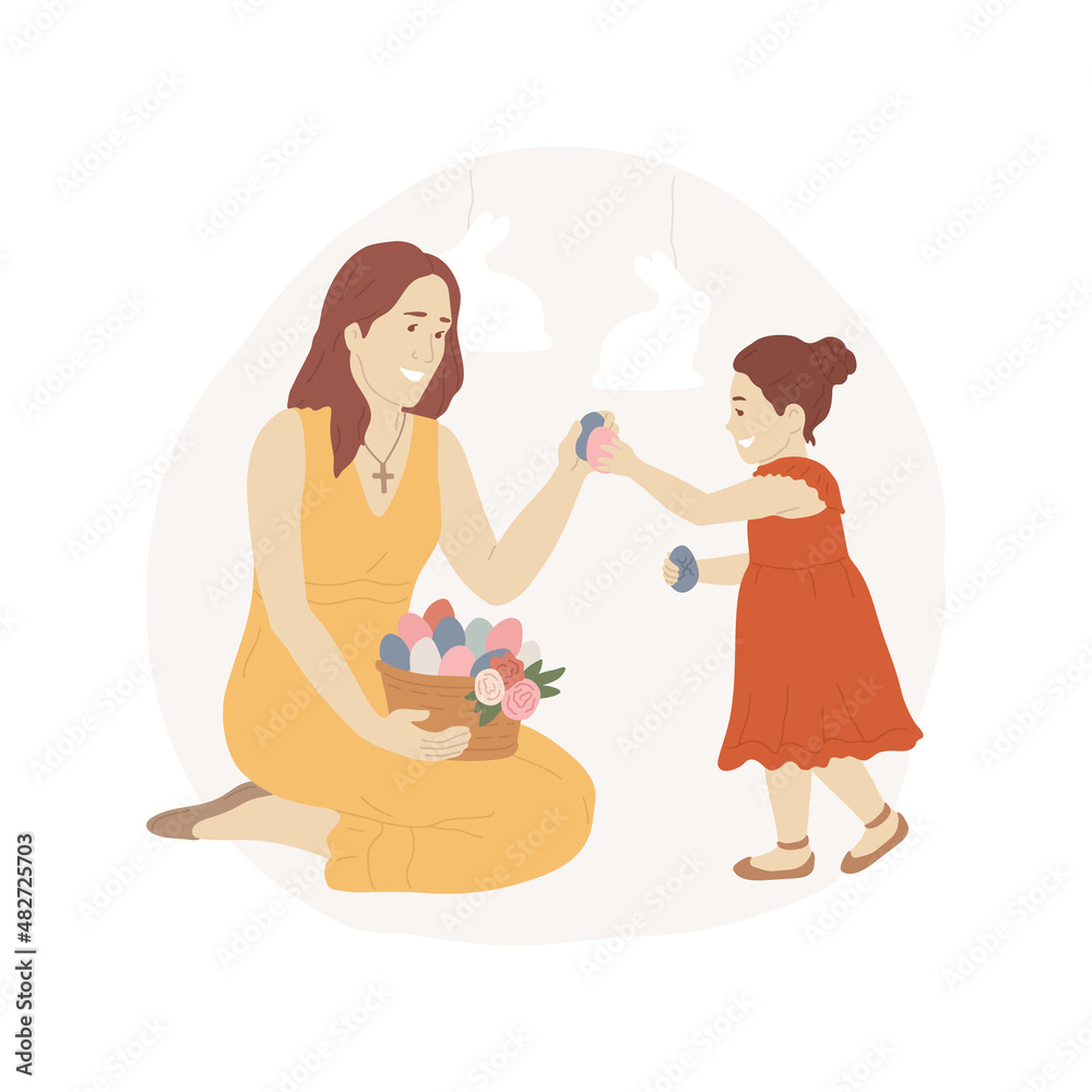 Eggs knocking abstract concept vector illustration. Smiling mother and happy daughter knocking Easter eggs, family honoring old holidays tradition, religious people abstract metaphor. Eggs knocking abstract concept vector illustration. Smiling mother and happy daughter knocking Easter eggs, family honoring old holidays tradition, religious people abstract metaphor.