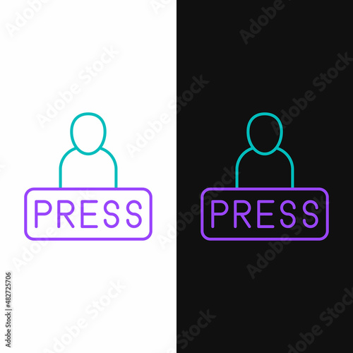 Line Journalist news reporter icon isolated on white and black background. Colorful outline concept. Vector